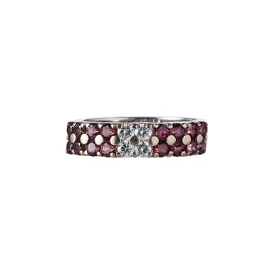 Coppia di anelli, oro bianco 18 kt con brillanti e tormaline rosa