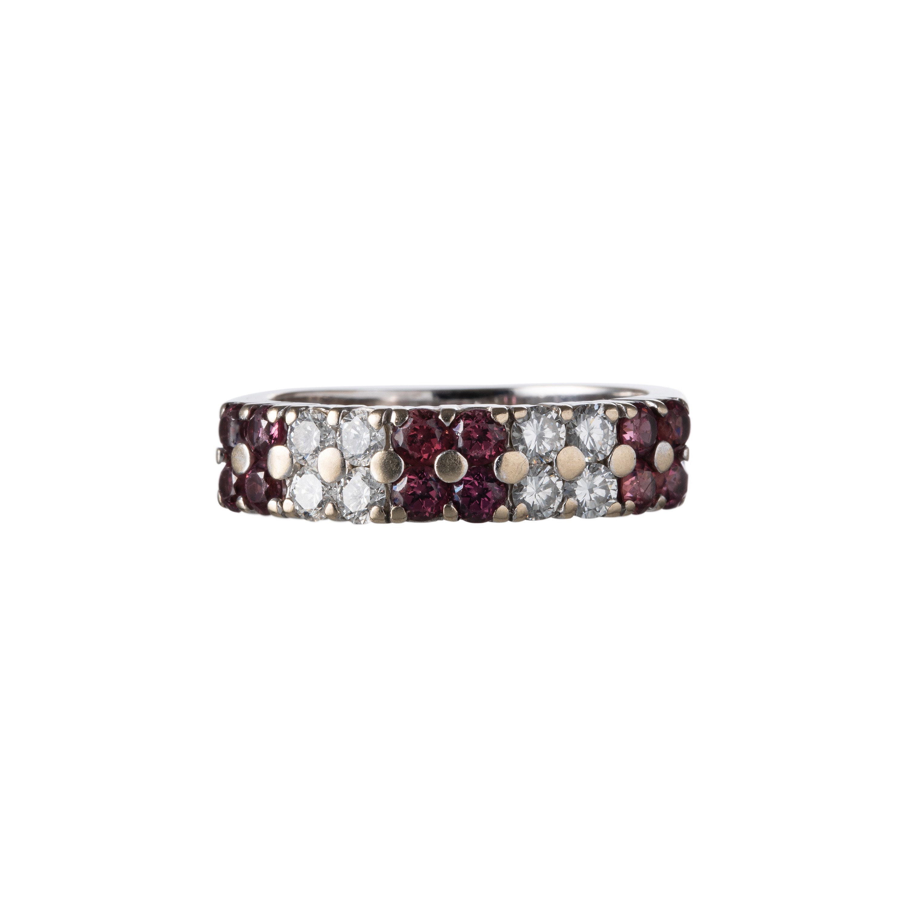 Coppia di anelli, oro bianco 18 kt con brillanti e tormaline rosa