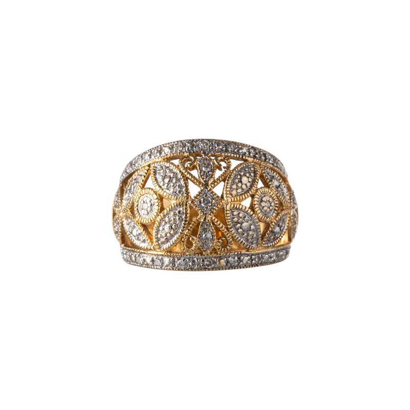 Oro giallo 18 kt, Anello traforato con diamanti e brillantini