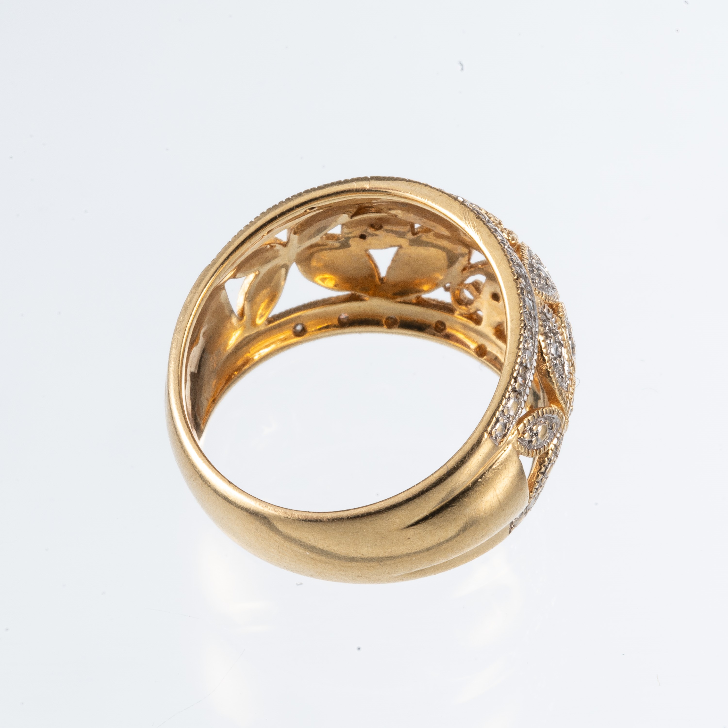 Oro giallo 18 kt, Anello traforato con diamanti e brillantini