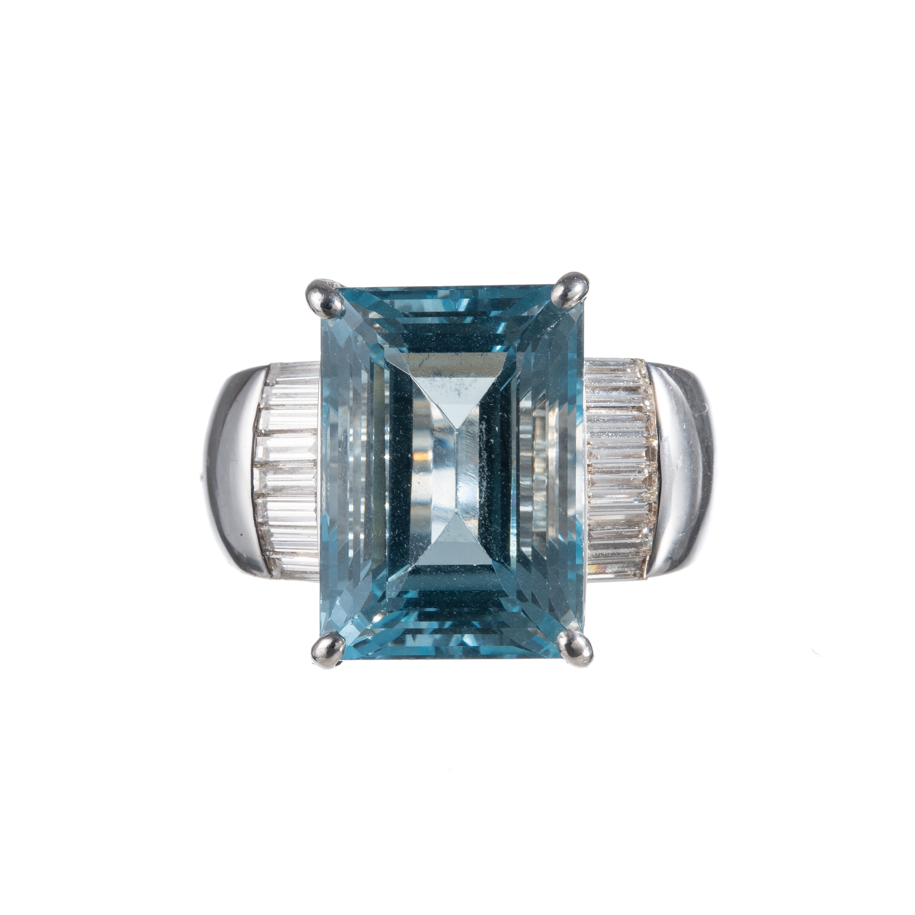 Anello in oro bianco 18 kt con acquamarina e diamanti, mis. EU 15/55