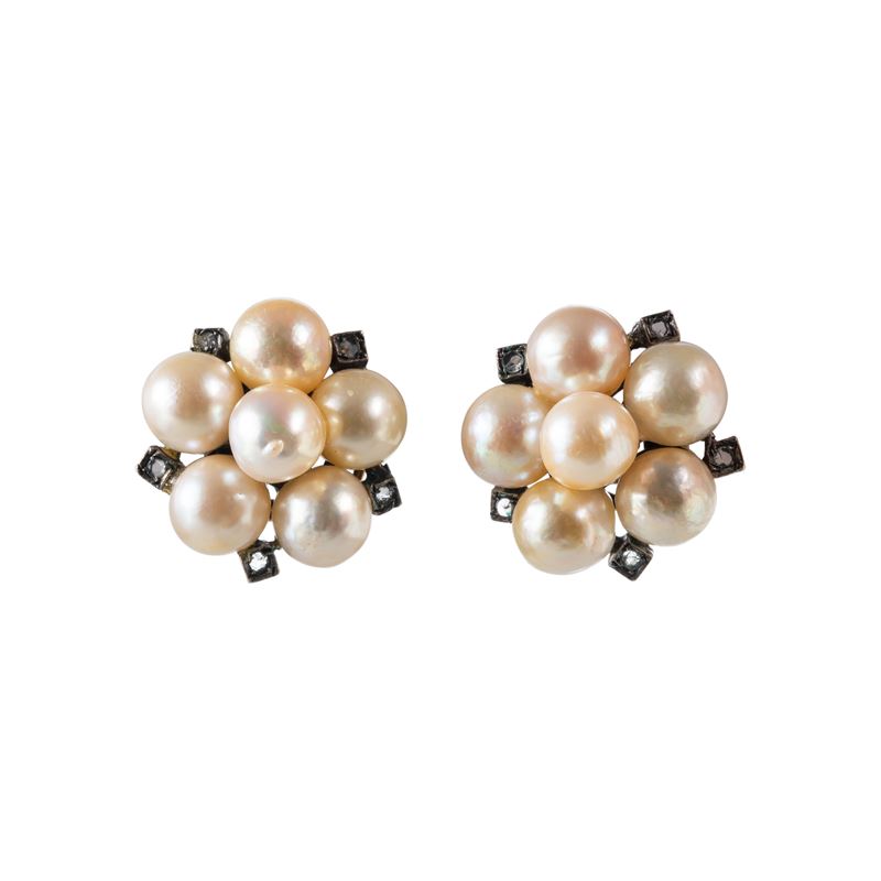 Orecchini, oro rosso 9kt e argento con perle barocche (diamantini)