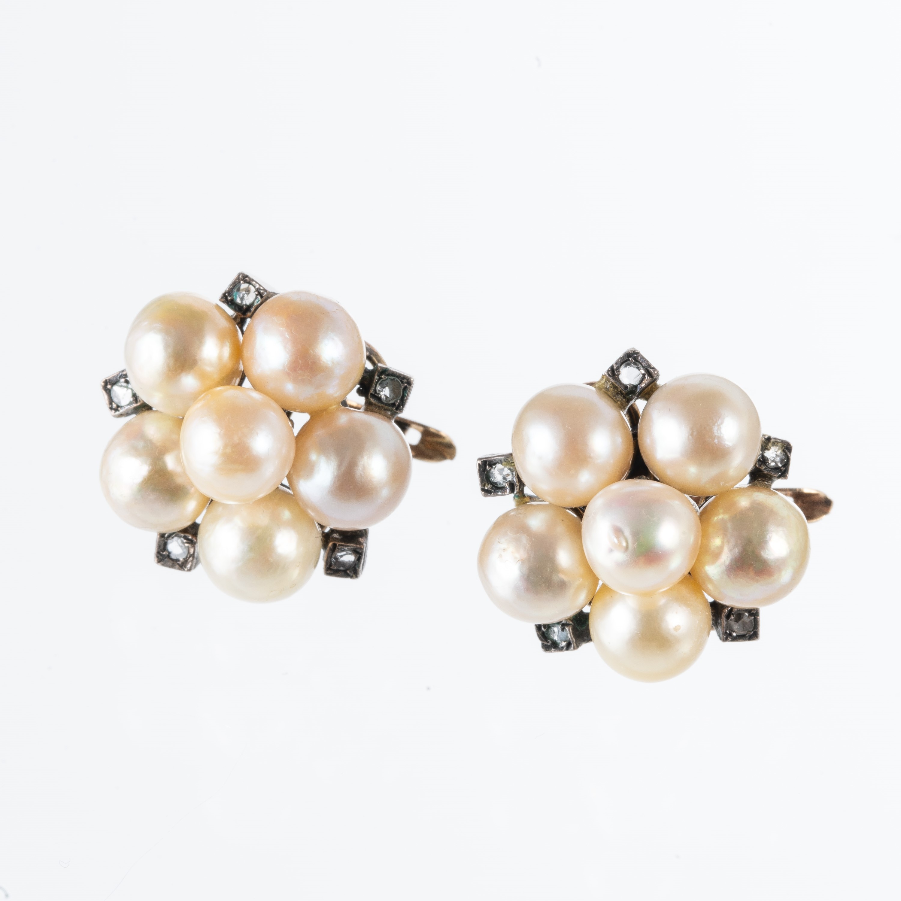 Orecchini, oro rosso 9kt e argento con perle barocche (diamantini)
