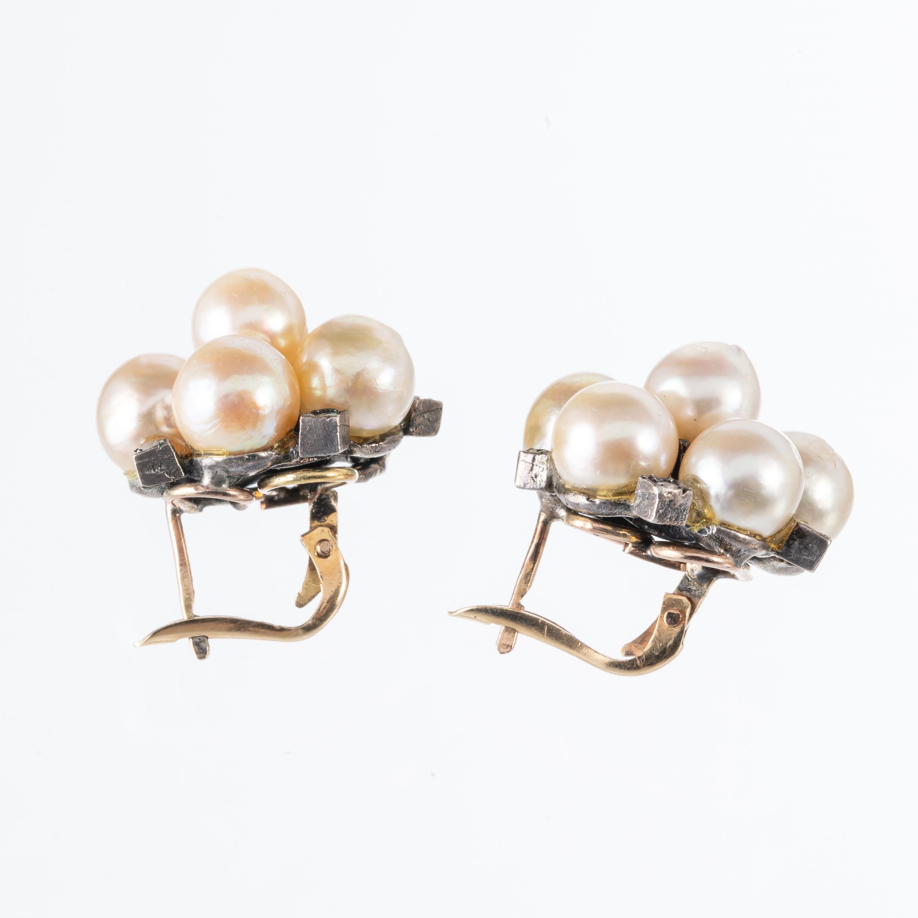 Orecchini, oro rosso 9kt e argento con perle barocche (diamantini)