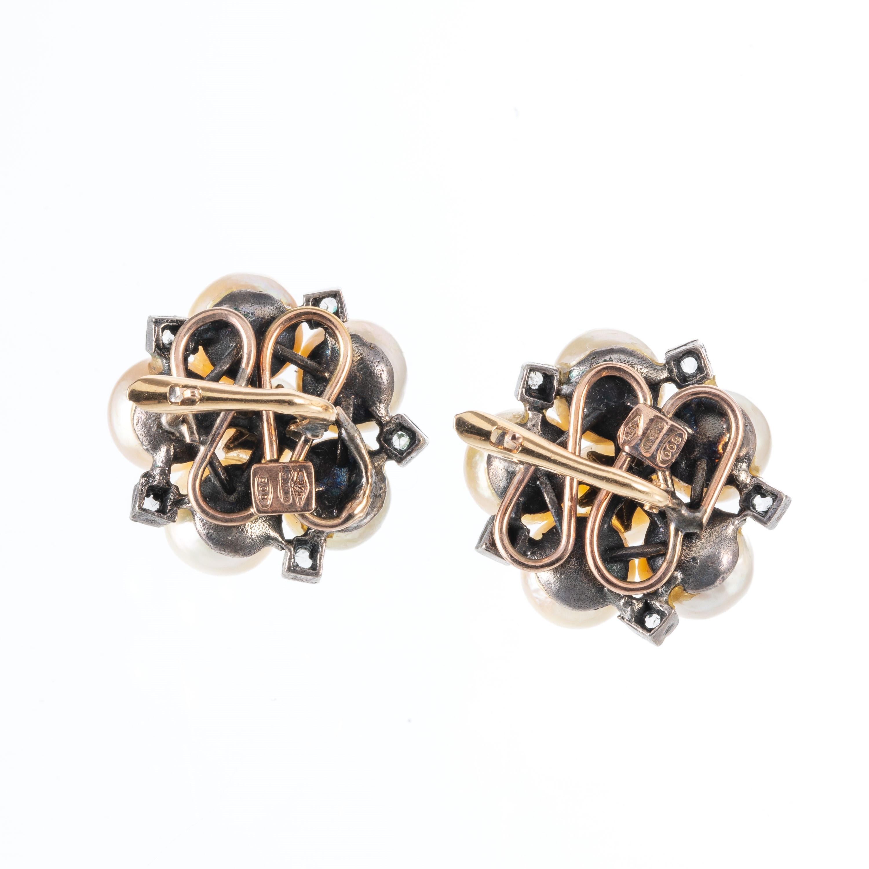 Orecchini, oro rosso 9kt e argento con perle barocche (diamantini)