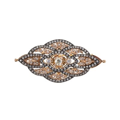 Spilla trasformabile in pendente, oro rosso 18 kt e argento brunito, diamante centrale e contorno...