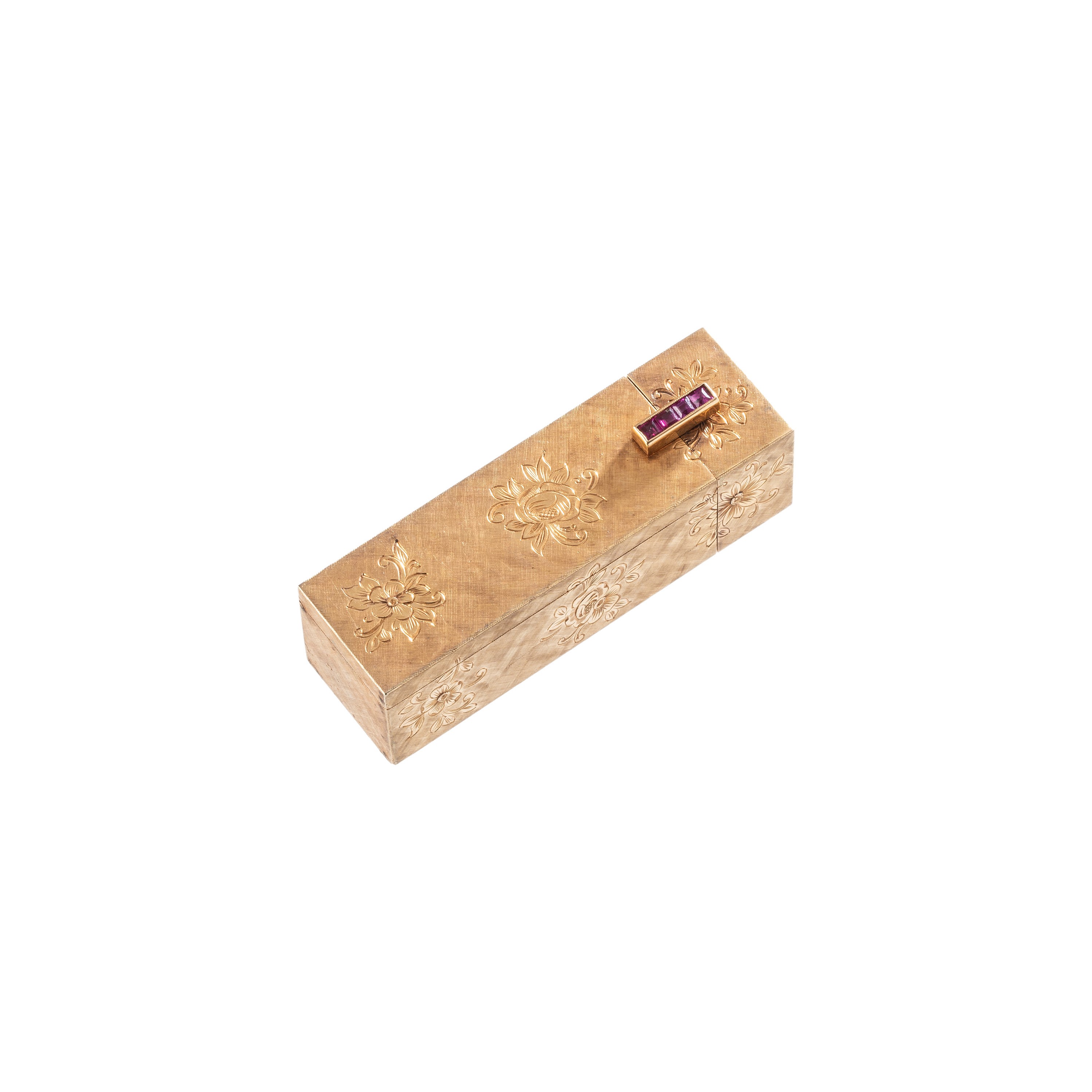 Porta cipria e porta rossetto, Oro giallo 18 kt con rubini