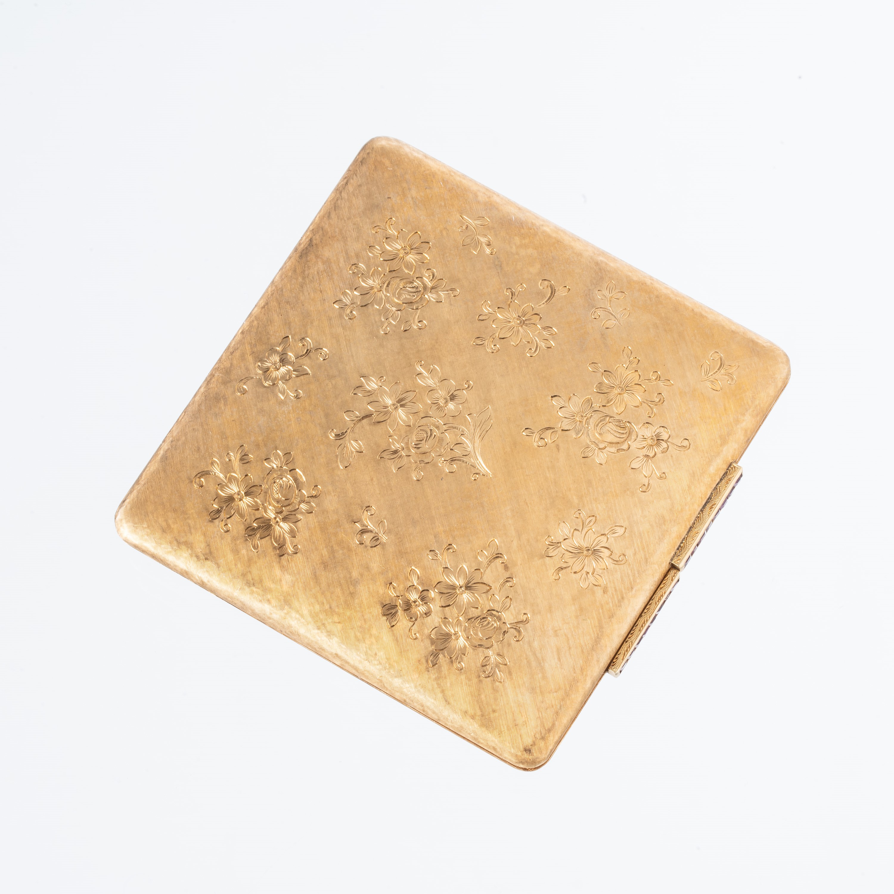 Porta cipria e porta rossetto, Oro giallo 18 kt con rubini