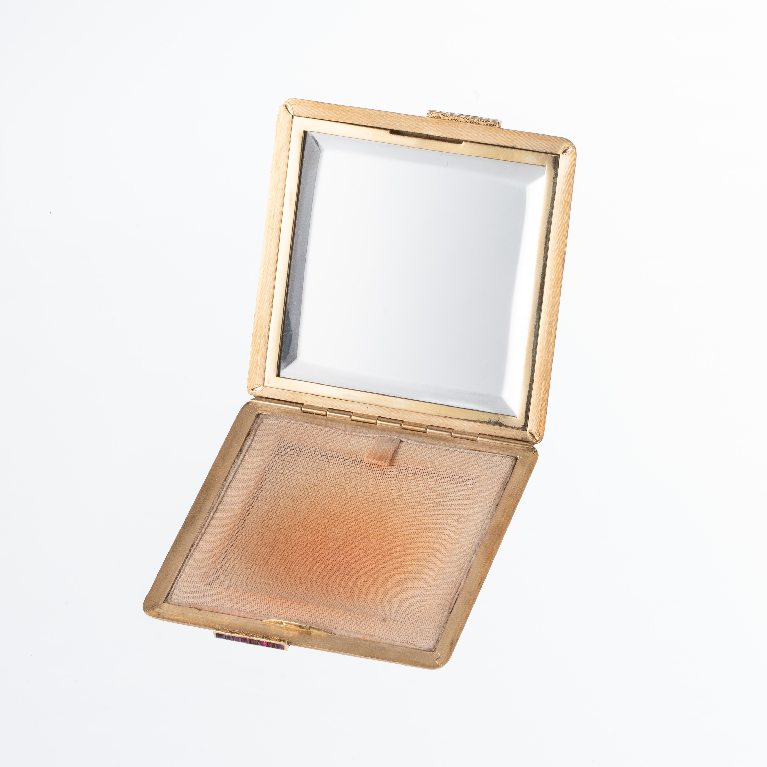 Porta cipria e porta rossetto, Oro giallo 18 kt con rubini