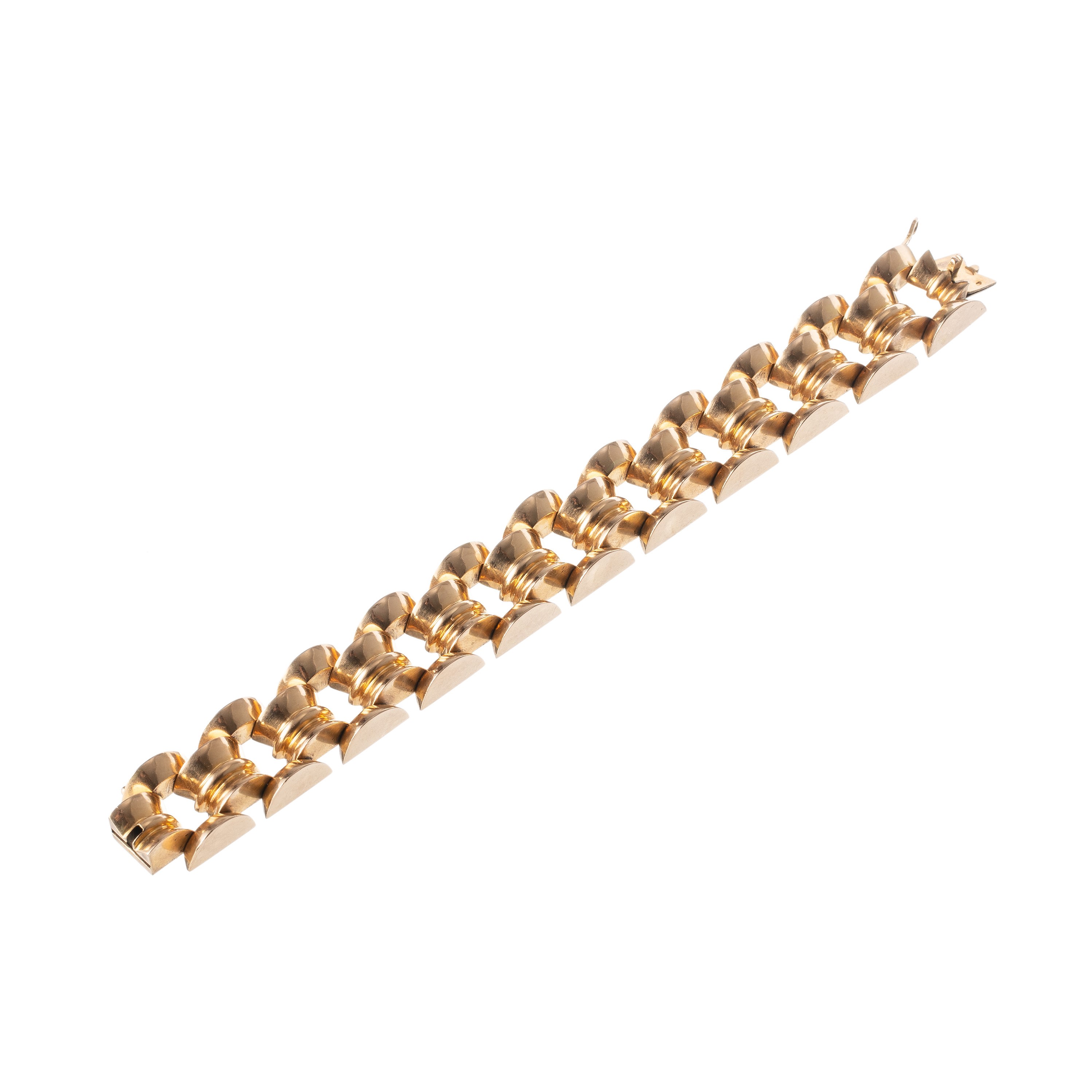 Bracciale tank, oro giallo 18 kt, motivi geometrici circolari
