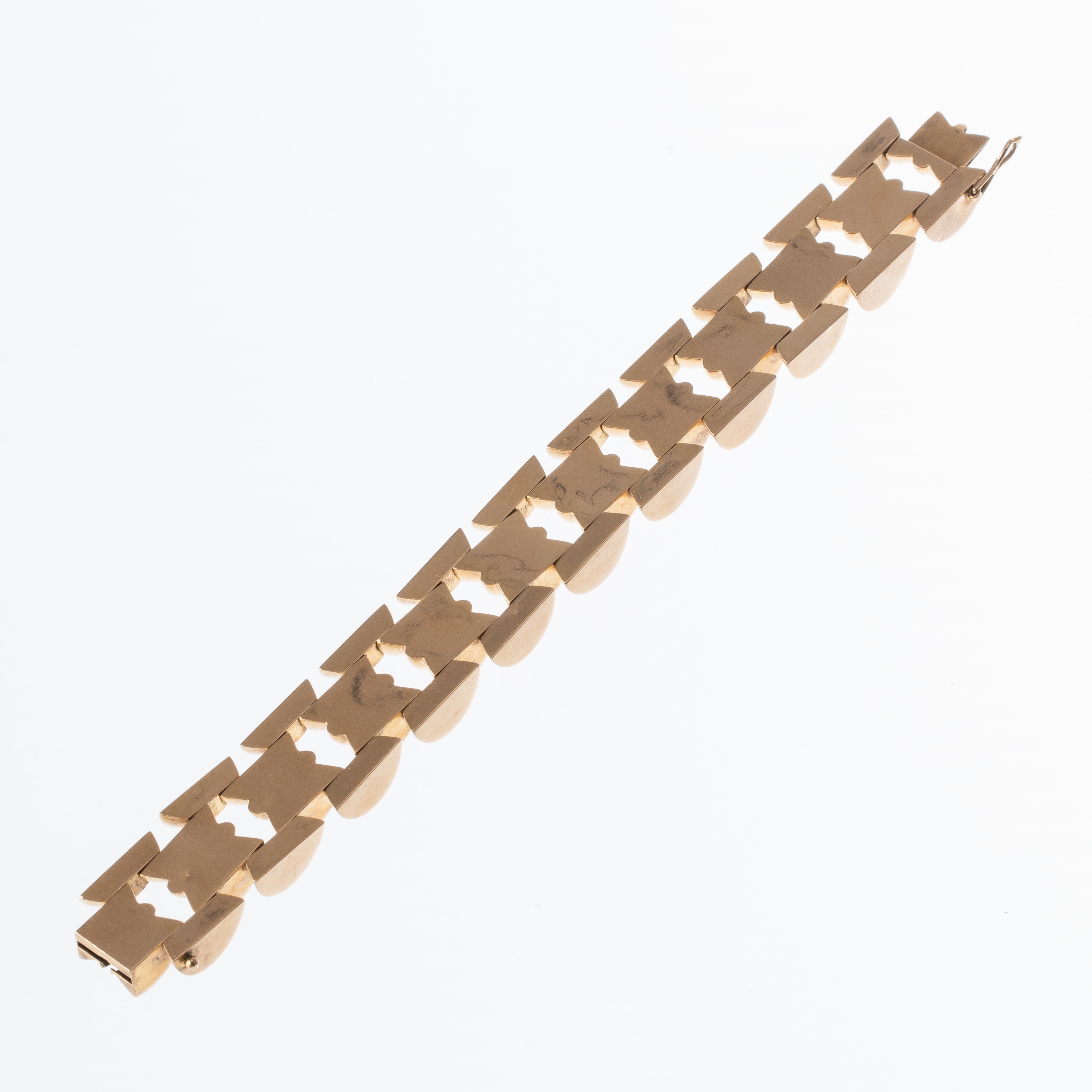 Bracciale tank, oro giallo 18 kt, motivi geometrici circolari