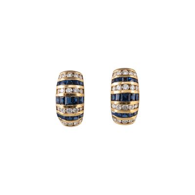 Orecchini in oro giallo 18 kt con zaffiri carré e diamanti