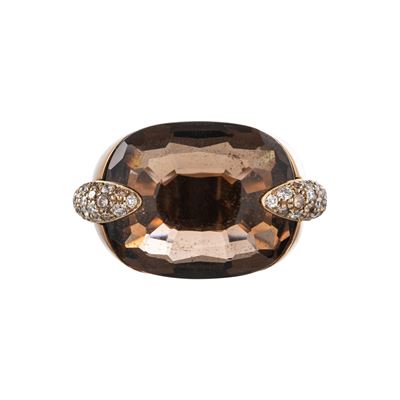 Pin-Up — Anello in oro rosa 18 kt con quarzo fumè e diamanti brown