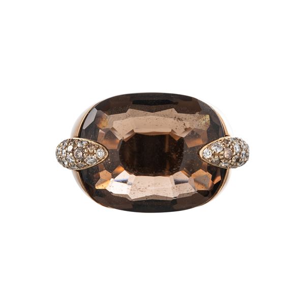 POMELLATO - POMELLATO - PIN UP ANELLO IN ORO ROSA 18KT CON QUARZO FUME’ E DIAMANTI BROWN