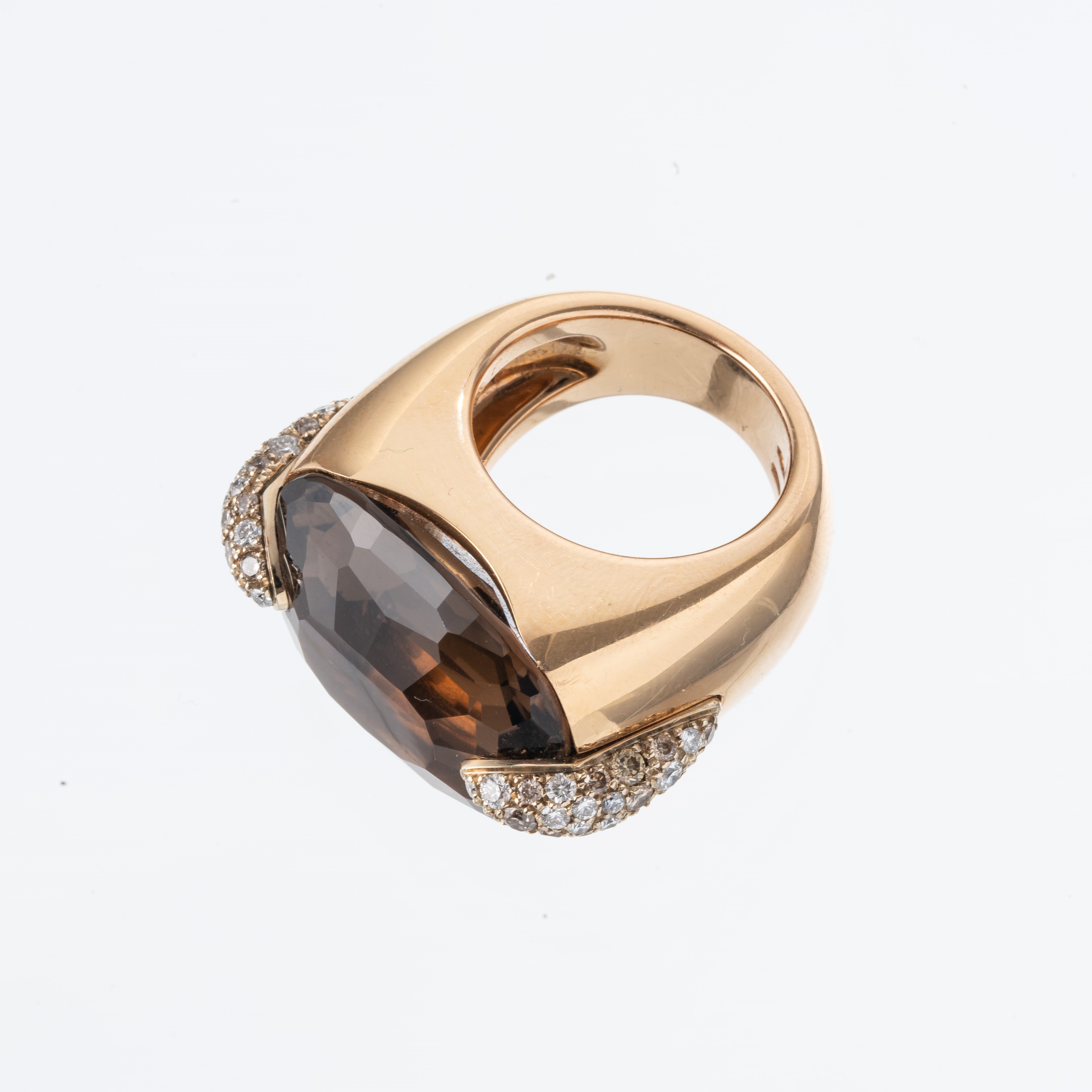 Pomellato - Pin-Up — Anello in oro rosa 18 kt con quarzo fumè e diamanti brown