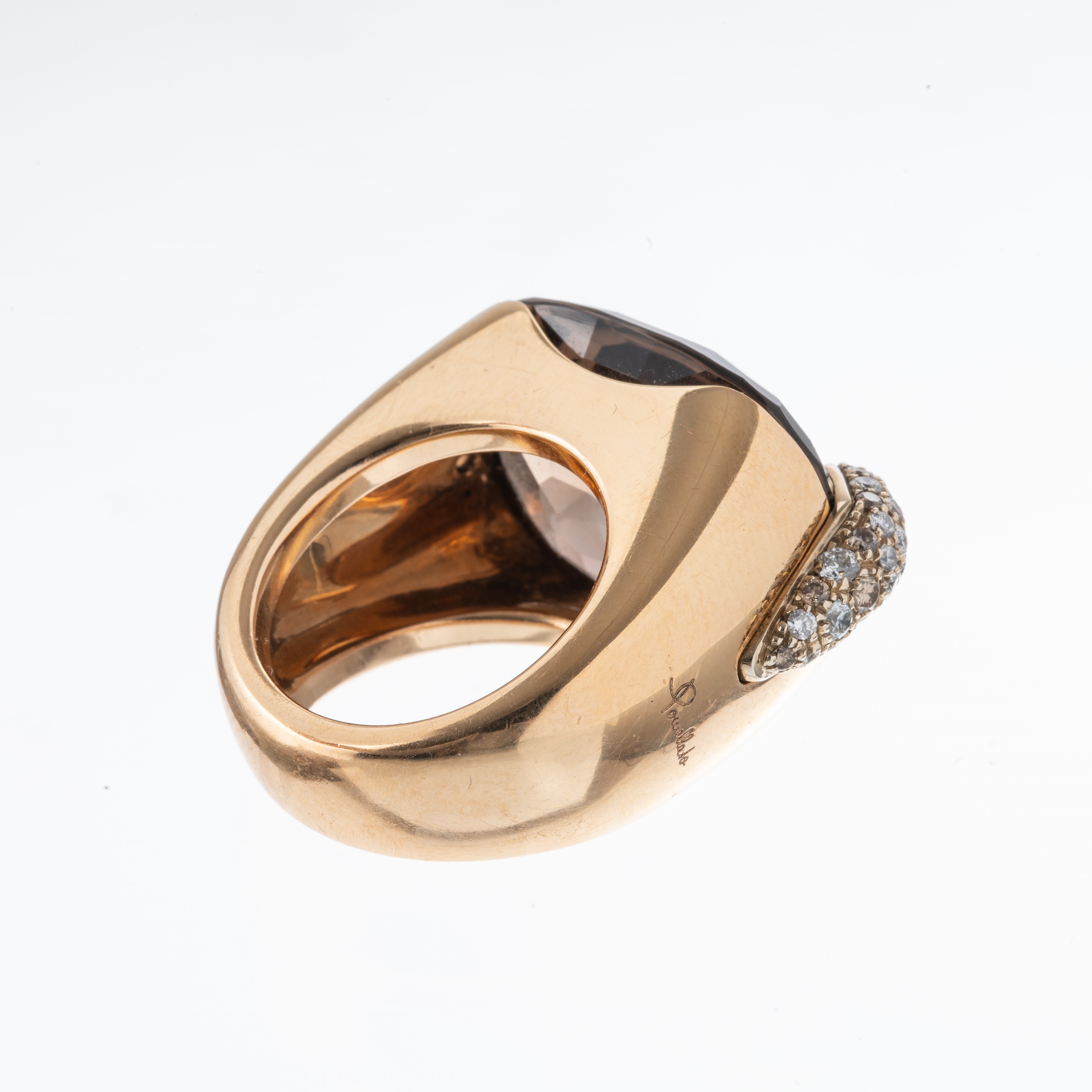 Pomellato - Pin-Up — Anello in oro rosa 18 kt con quarzo fumè e diamanti brown