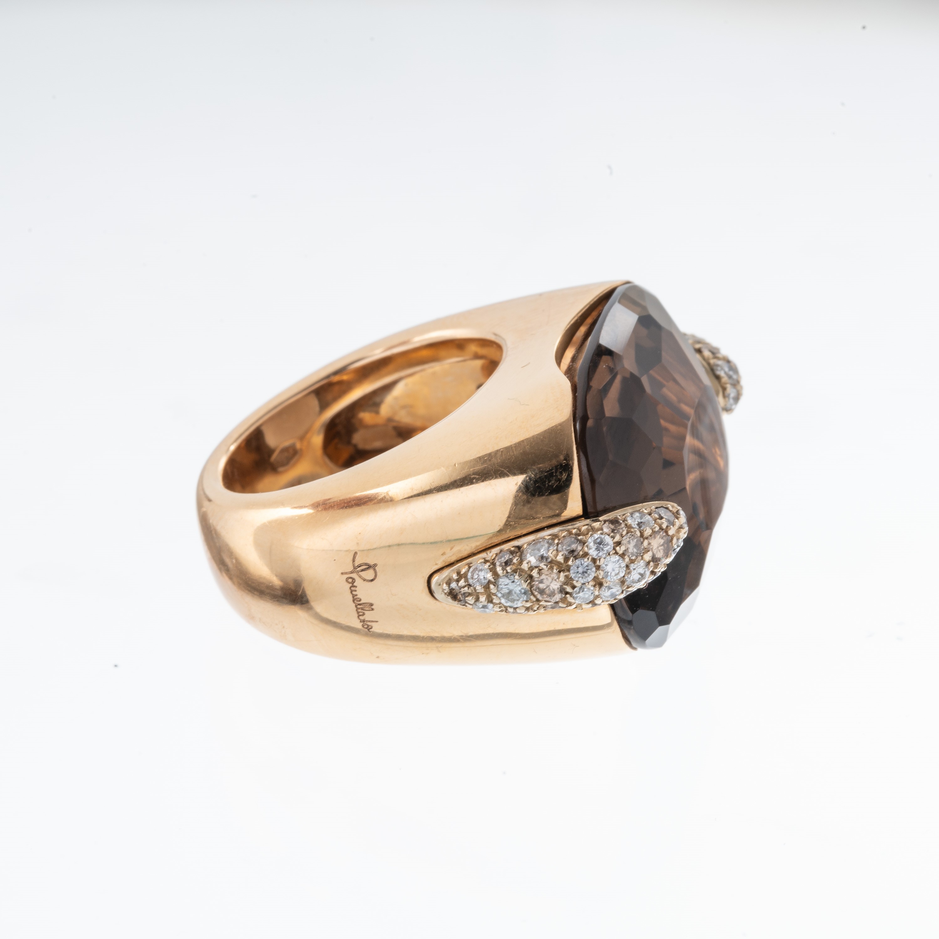 Pomellato - Pin-Up — Anello in oro rosa 18 kt con quarzo fumè e diamanti brown