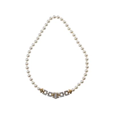 Mikawa, Girocollo in perle coltivate con chiusura in oro giallo 18 kt e diamanti
