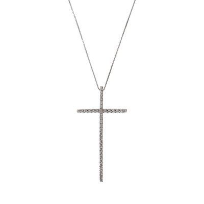 Catenina con croce, oro bianco 18 kt con diamanti incastonati (circa 0,35 ct)