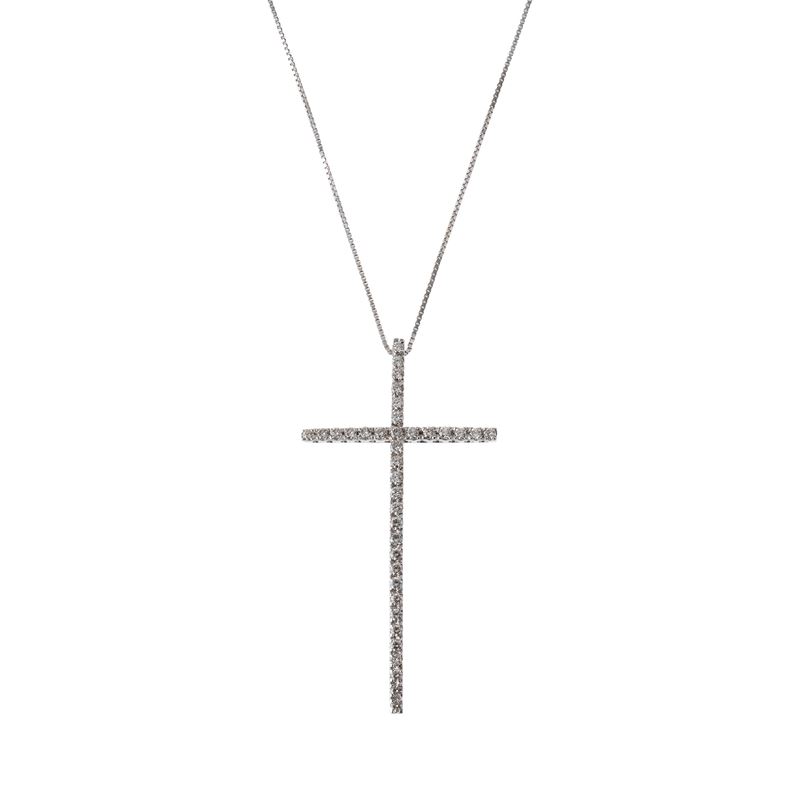 Catenina con croce, oro bianco 18 kt con diamanti incastonati (circa 0,35 ct)