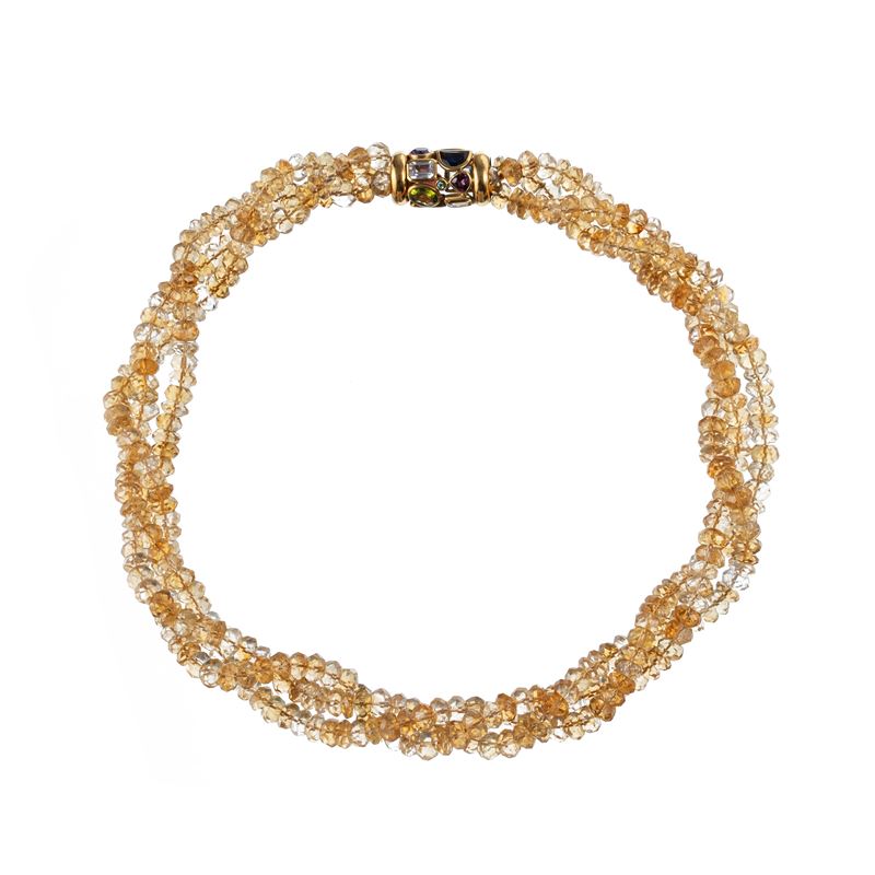 Collana a torchon, Quarzi citrini sfaccettati con chiusura in oro giallo 18 kt