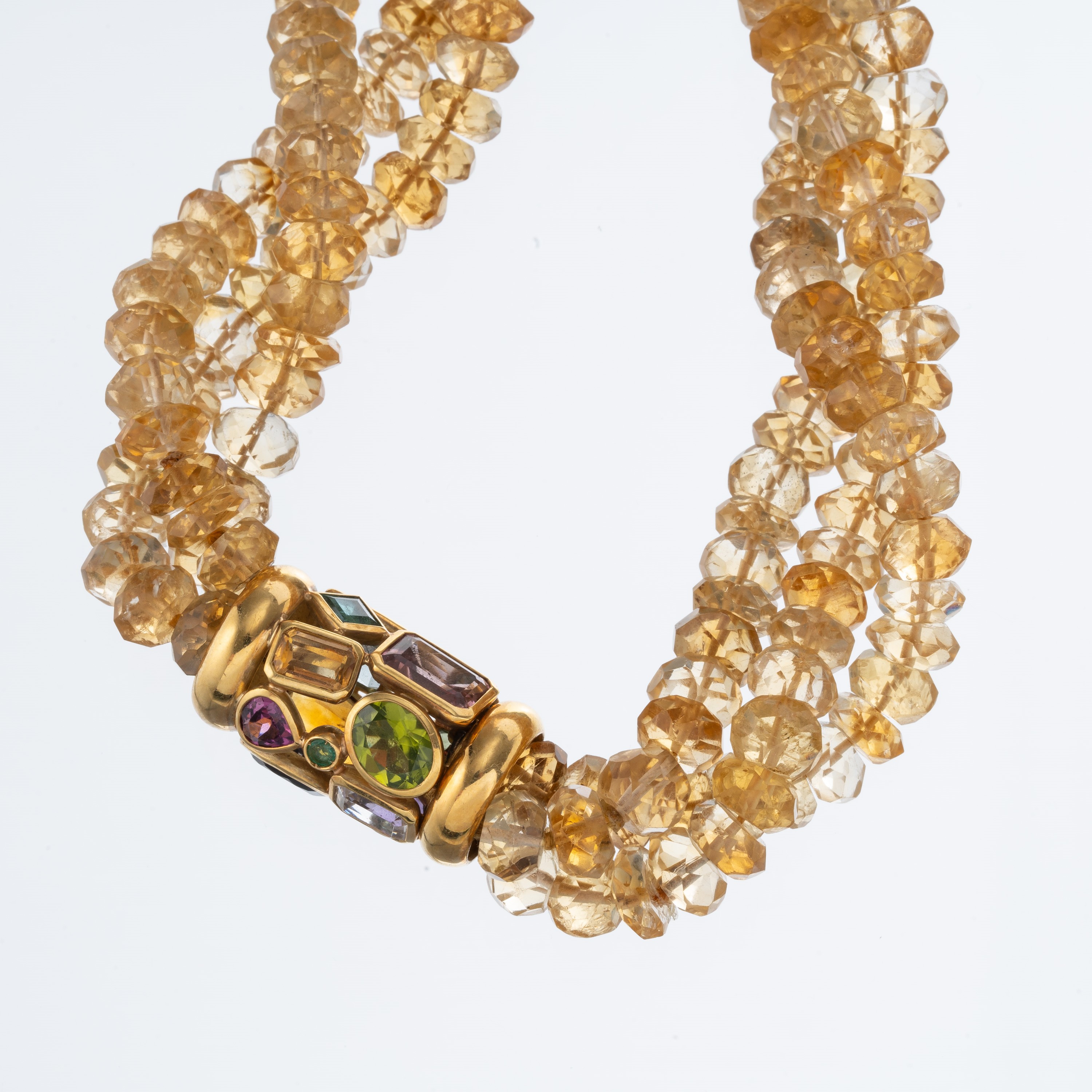 Collana a torchon, Quarzi citrini sfaccettati con chiusura in oro giallo 18 kt