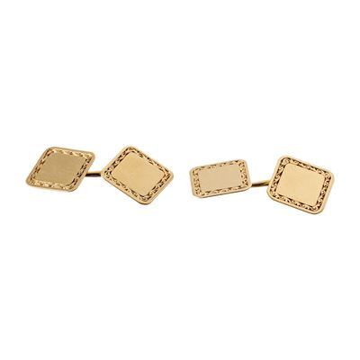 Coppia di gemelli, Oro giallo 18 kt lavorato a mano, stile rettangolare e quadrato (metà XX secol...