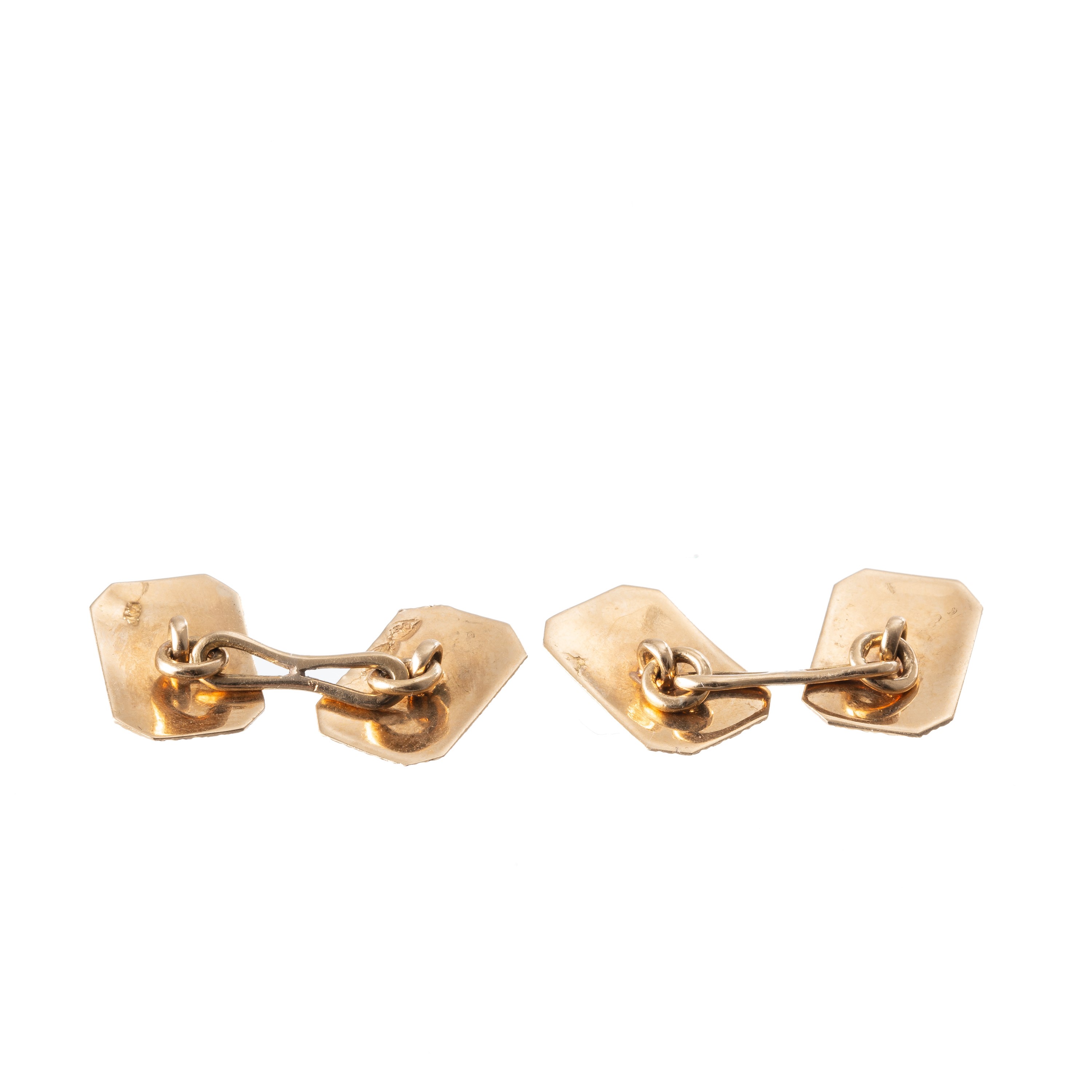Coppia di gemelli, Oro giallo 18 kt lavorato a mano, stile rettangolare e quadrato (metà XX secol...