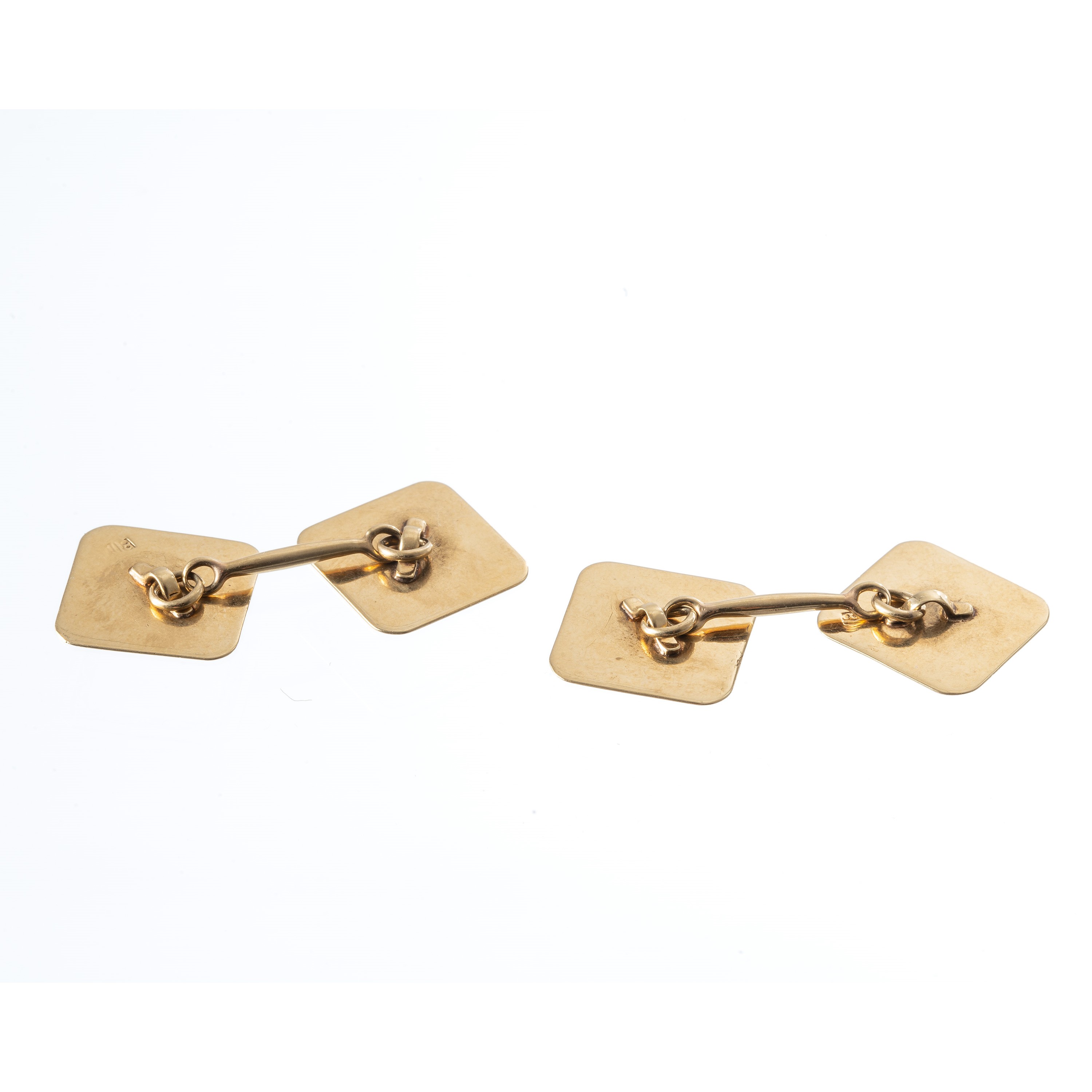 Coppia di gemelli, Oro giallo 18 kt lavorato a mano, stile rettangolare e quadrato (metà XX secol...