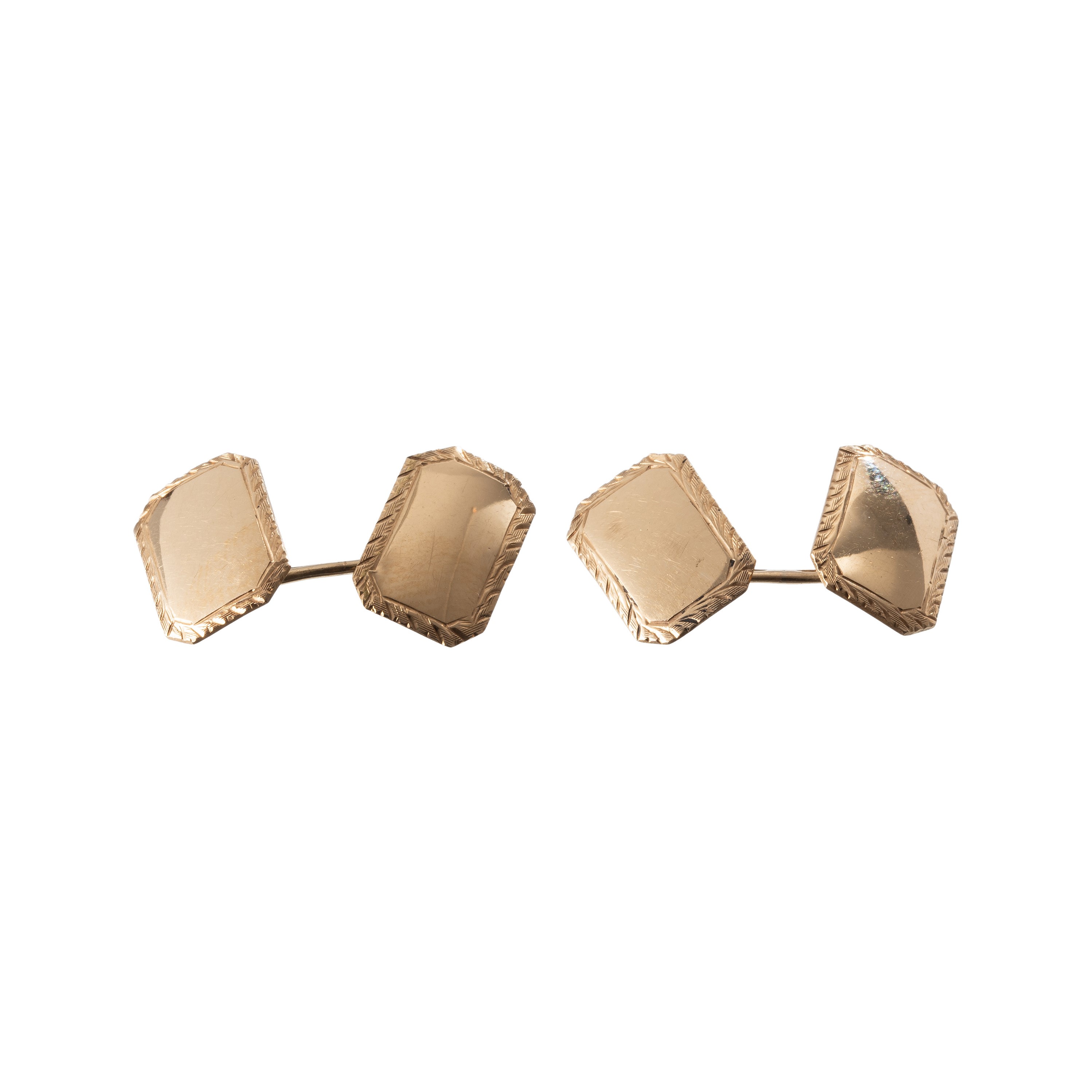Coppia di gemelli, Oro giallo 18 kt lavorato a mano, stile rettangolare e quadrato (metà XX secol...