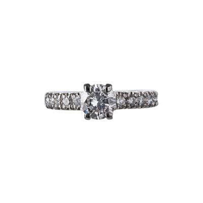 Anello solitario, oro bianco 18 kt con diamanti