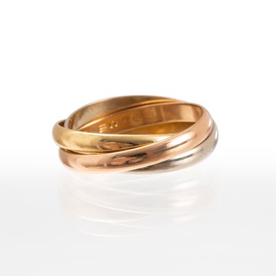 Trinity — anello in oro giallo 18 kt, oro rosa 18 kt e oro bianco 18 kt