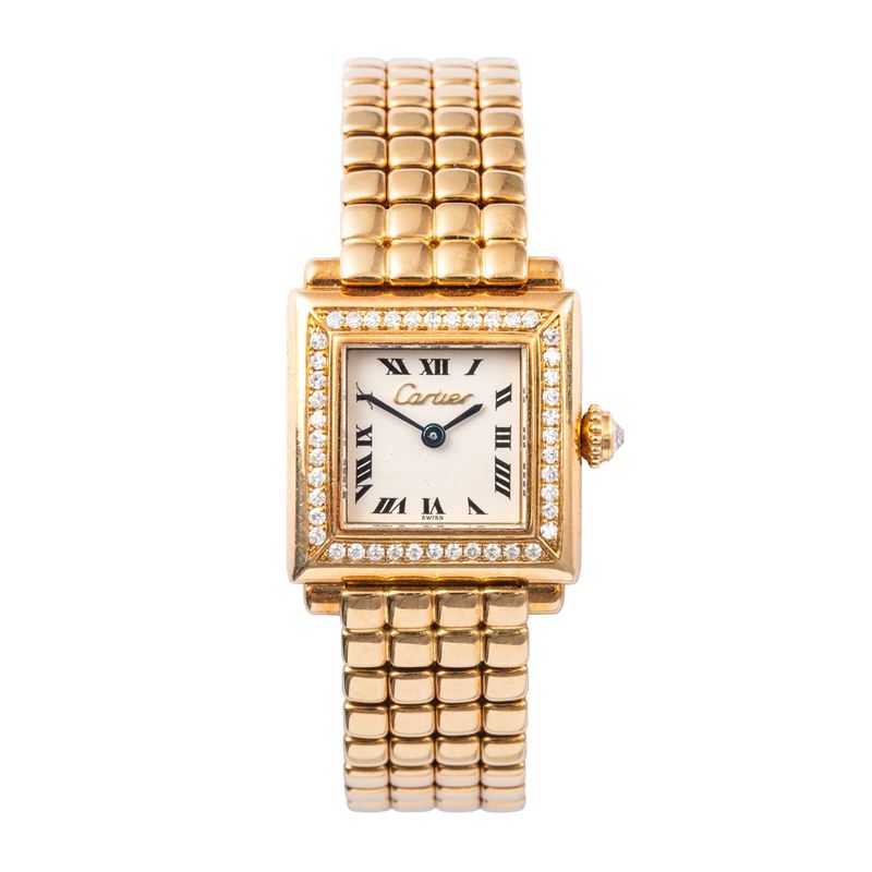 Cartier - Orologio Trocadero in oro giallo 18kt con diamanti e movimento al quarzo