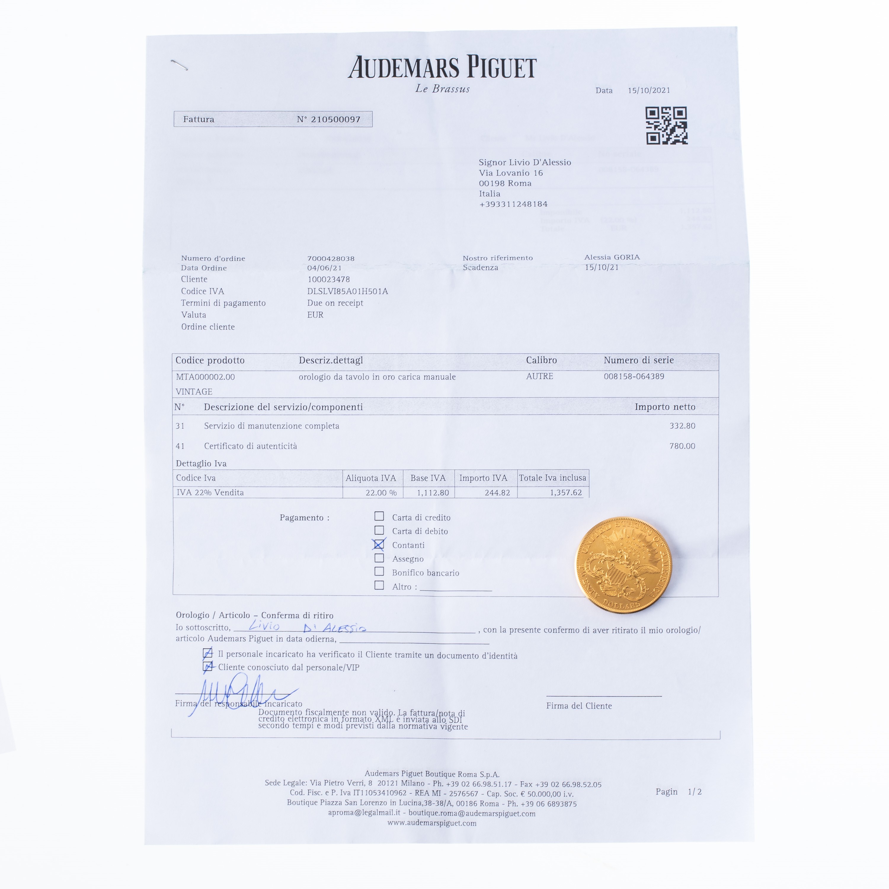 Audemars Piguet - Coin Watch 8158, orologio a carica manuale in oro giallo 18 kt