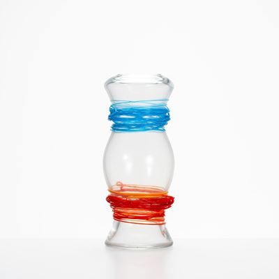Anonimo, Vaso in vetro con filo lattimo e applicazioni colorate a caldo