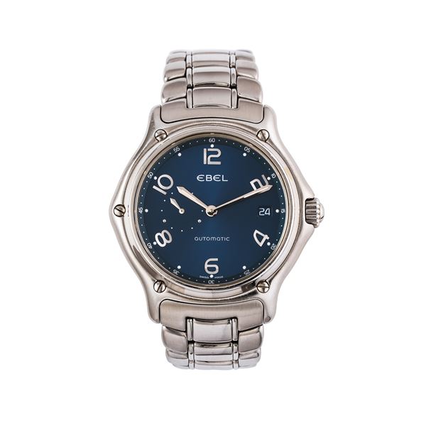 EBEL - EBEL - 1911 OROLOGIO IN ACCIAIO A CARICA AUTOMATICA CON QUADRANTE BLU, PICCOLI SECONDI AD ORE NOVE E DATARIO AD ORE TRE