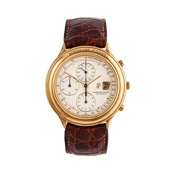 AUDEMARS PIGUET - AUDEMARS PIGUET - HUITIEME CHRONOGRAPH CRONOGRAFO IN ORO GIALLO 18K A CARICA AUTOMATICA CON QUADRANTE ARGENTE' E DATARIO AD ORE TRE.