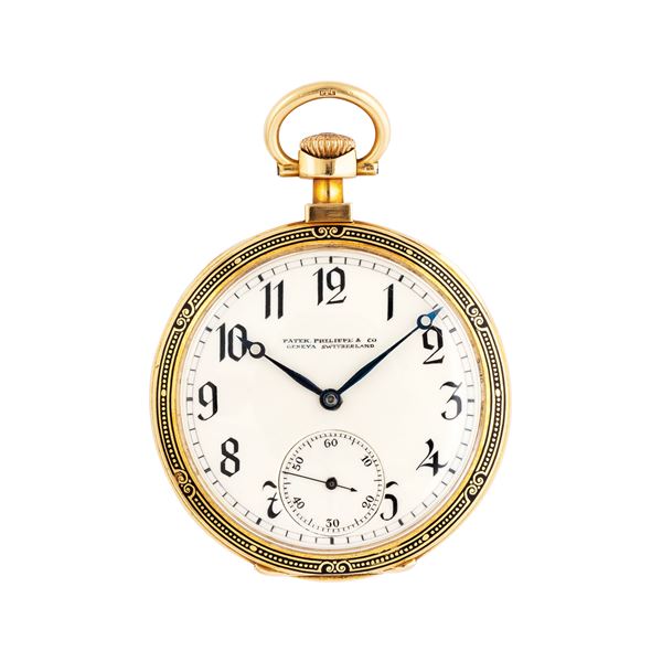 PATEK PHILIPPE - PATEK PHILIPPE OROLOGIO DA TASCA A CARICA MANUALE IN ORO GIALLO 18KT CON QUADRANTE IN PORCELLANA E CASSA LAVORATA