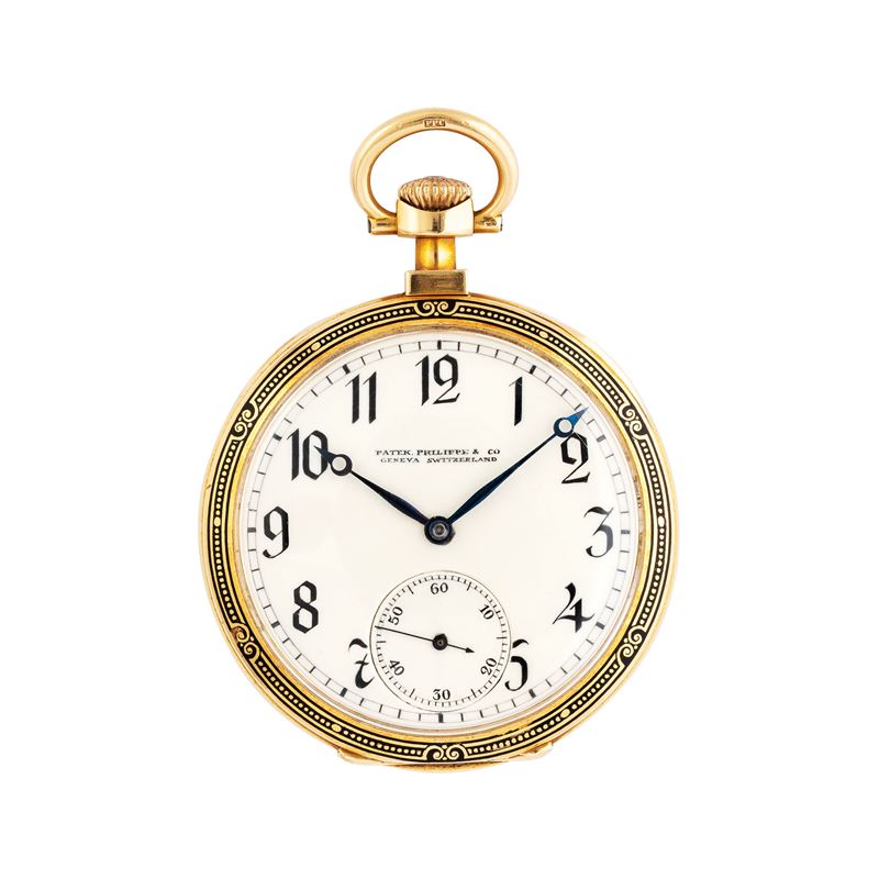 Patek Philippe - Orologio da tasca a carica manuale in oro giallo 18 kt con quadrante in porcella...