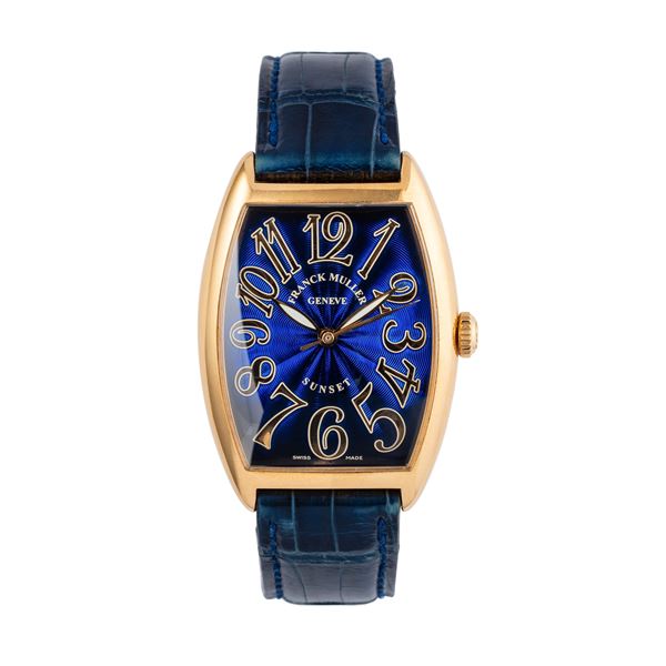 FRANCK MULLER - FRANCK MULLER - SUNSET OROLOGIO SOLO TEMPO IN ORO GIALLO 18KT CON QUANDRANTE GUILLOCHE' LACCATO BLU