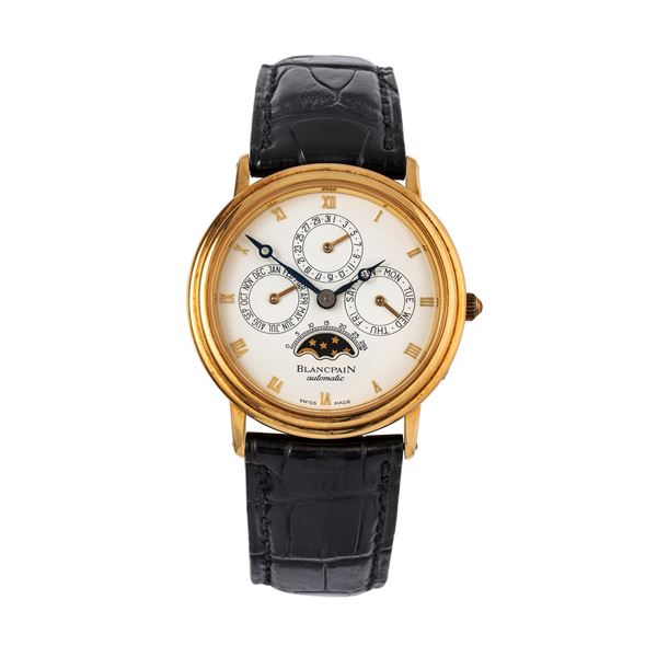 BLANCPAIN - BLANCPAIN - VILLERET PERPETUAL CALENDAR CALENDARIO PERPETUO A CARICA AUTOMATICA IN ORO GIALLO 18KT, QUADRANTE BIANCO E FASI LUNARI AD ORE SEI.