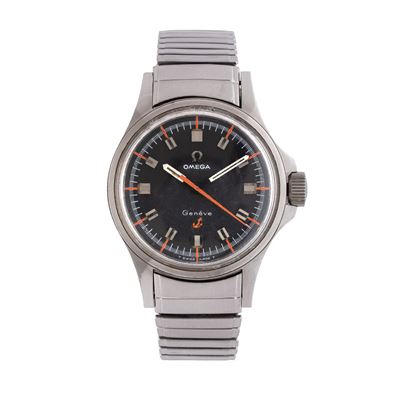 Orologio da polso Genève “Ancoretta” in acciaio, carica manuale, quadrante nero e arancione (Ref....