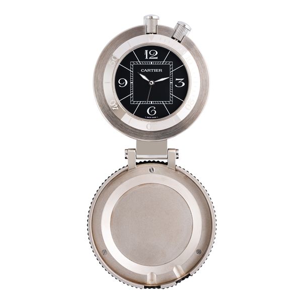CARTIER - CARTIER - PASHA DESK CLOCK OROLOGIO DA TAVOLO IN ACCIAIO CON QUADRANTE NERO