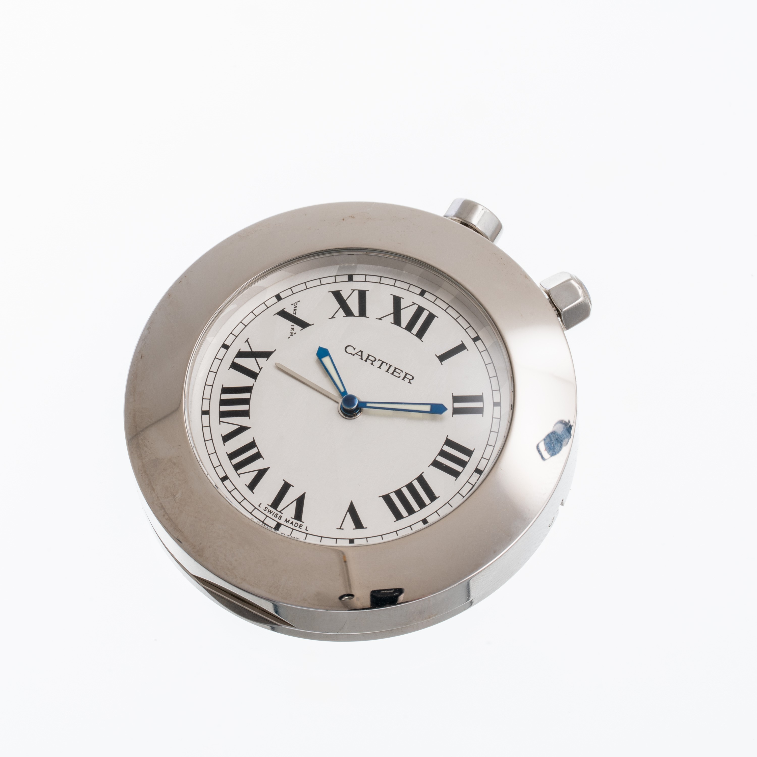 Cartier - Travel Table Clock 2751, orologio da tavolo al quarzo in acciaio con quadrante grigio