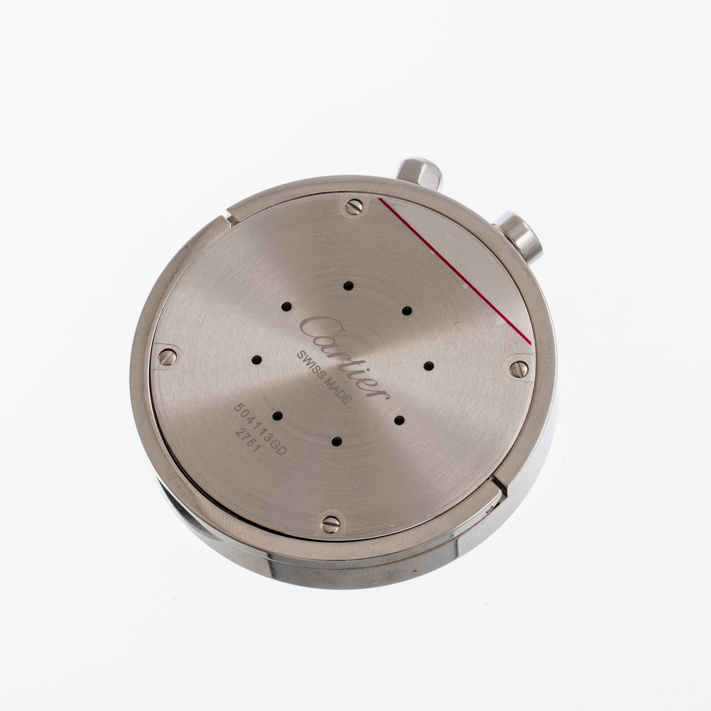 Cartier - Travel Table Clock 2751, orologio da tavolo al quarzo in acciaio con quadrante grigio
