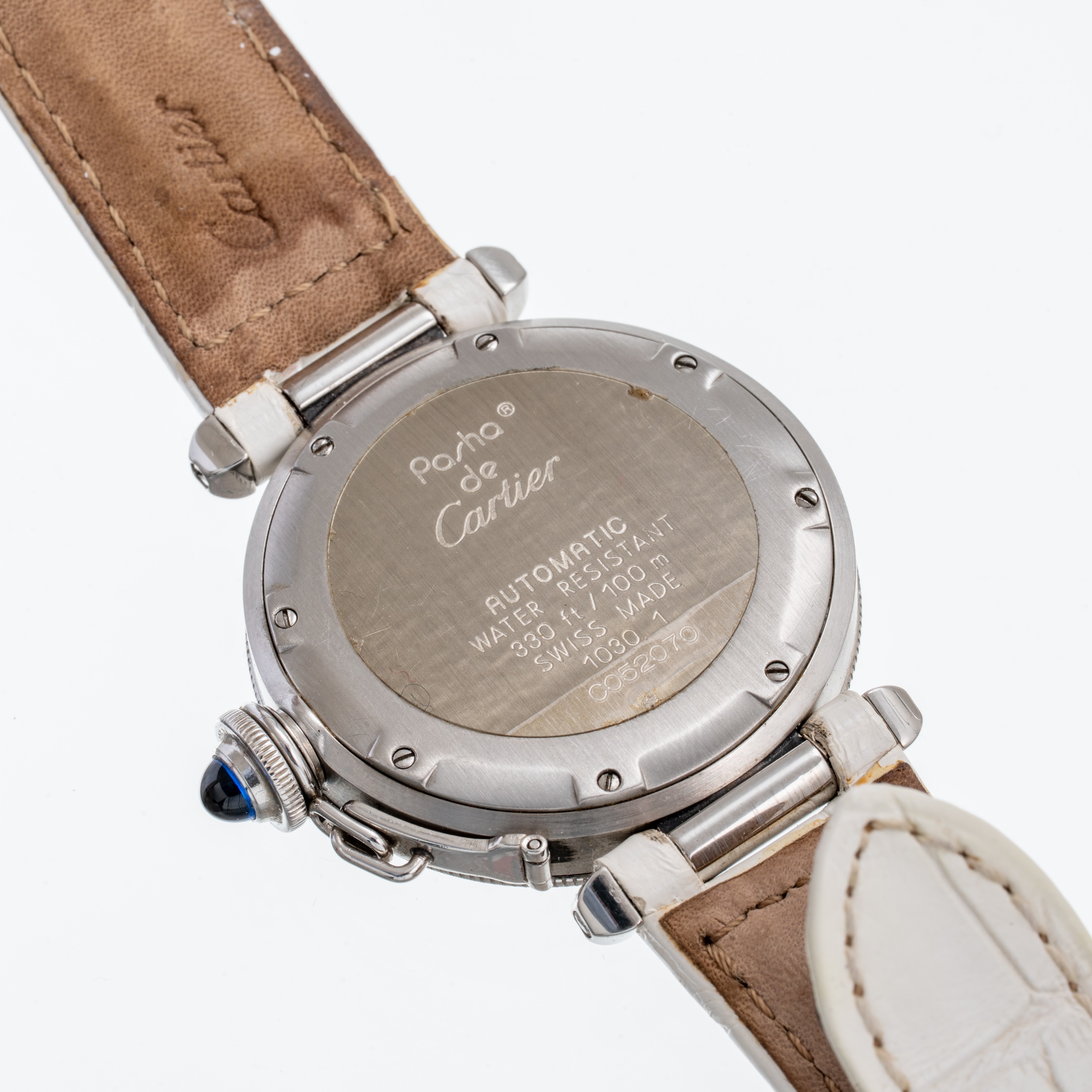 Cartier - Pasha, orologio solo tempo automatico in acciaio con quadrante bianco e datario