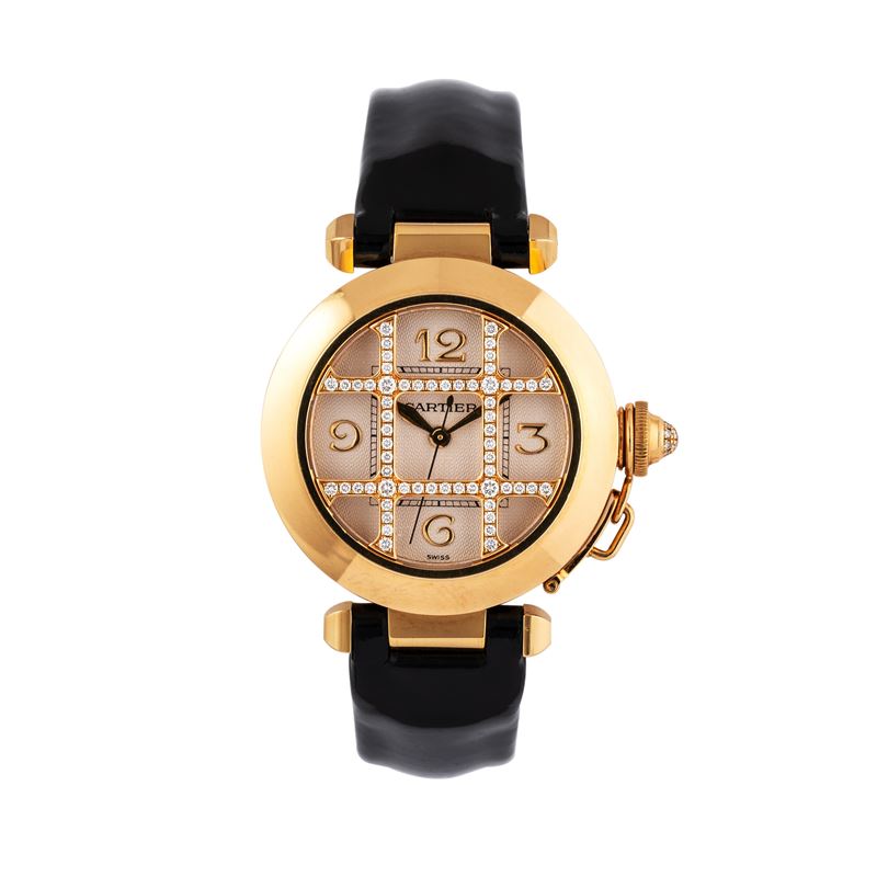 Cartier - Pasha 2399, orologio da polso in oro giallo 18 kt con diamanti, carica automatica (cal....