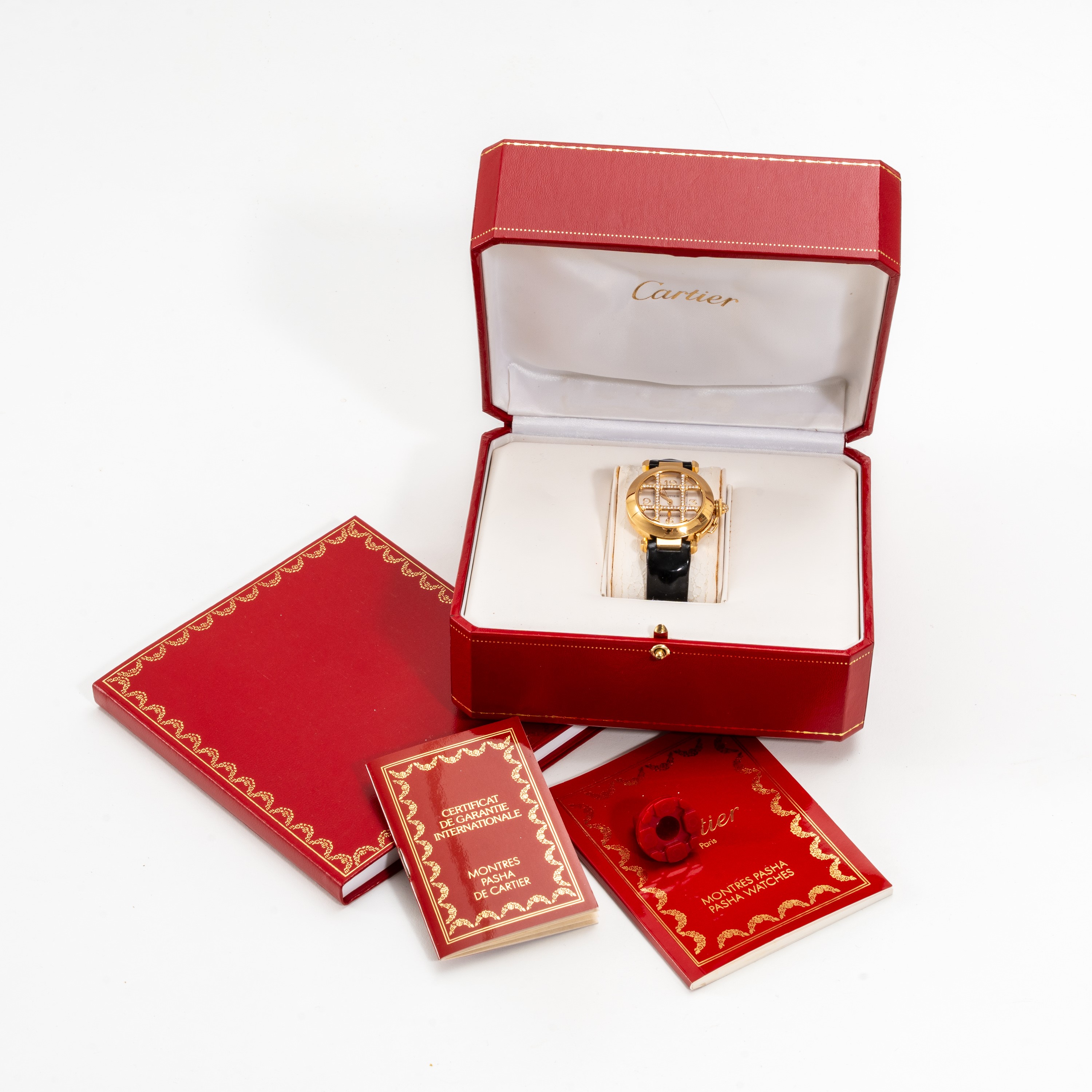 Cartier - Pasha 2399, orologio da polso in oro giallo 18 kt con diamanti, carica automatica (cal....