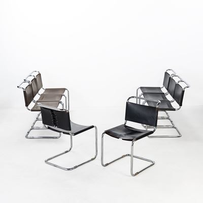 Otto sedie “Cantilever” modello B33, acciaio tubolare cromato e pelle