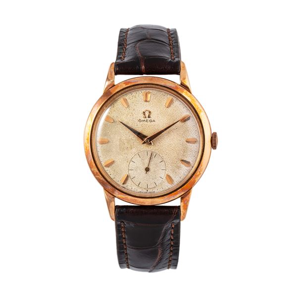 OMEGA - OMEGA OROLOGIO SOLO TEMPO IN ORO ROSA 18KT A CARICA MANUALE CON QUADRANTE A NIDO D'APE E PICCOLI SECONDI AD ORE SEI.